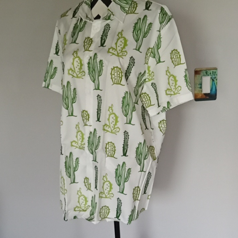 Men's Green Cactus Print Shirt - Picture 3 of 7